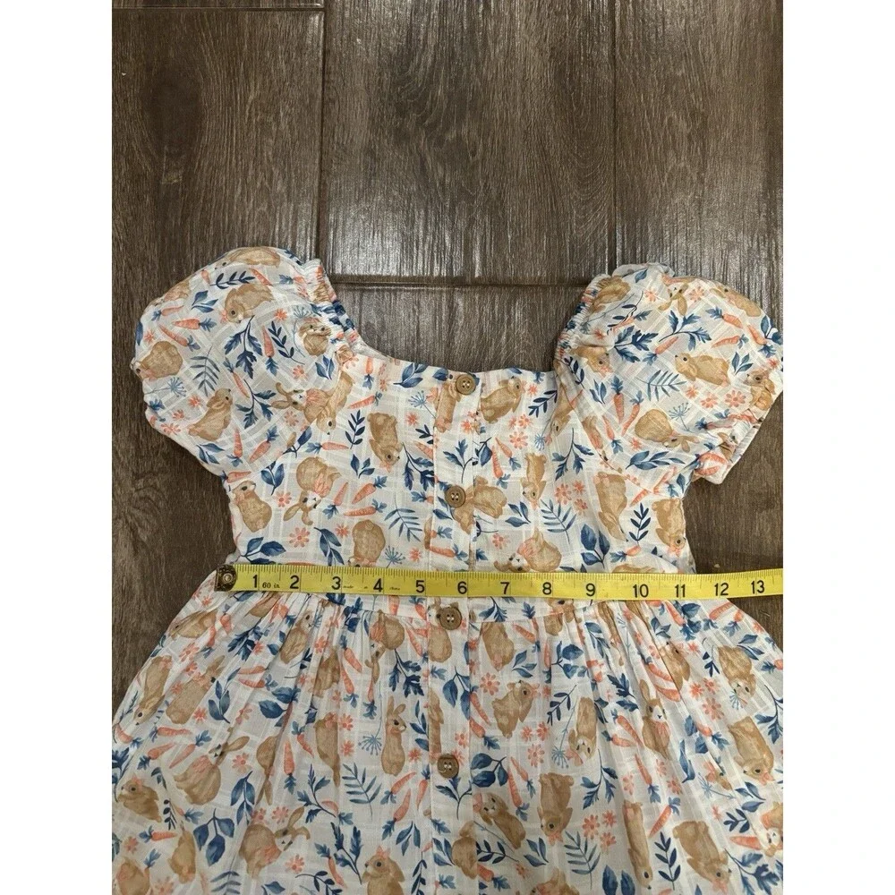 Girls Easter Bunny Dress Size 7‎ Cynthia Rowley Puff Sleeves Peach & White EUC